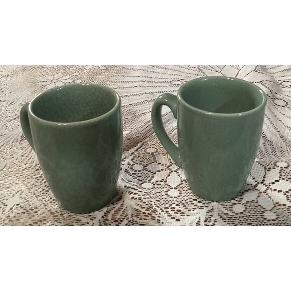 Set of 2 BIA Cordon Bleu Coffee Mugs Cups Ancien Green Crackle Glaze - Picture 8 of 11